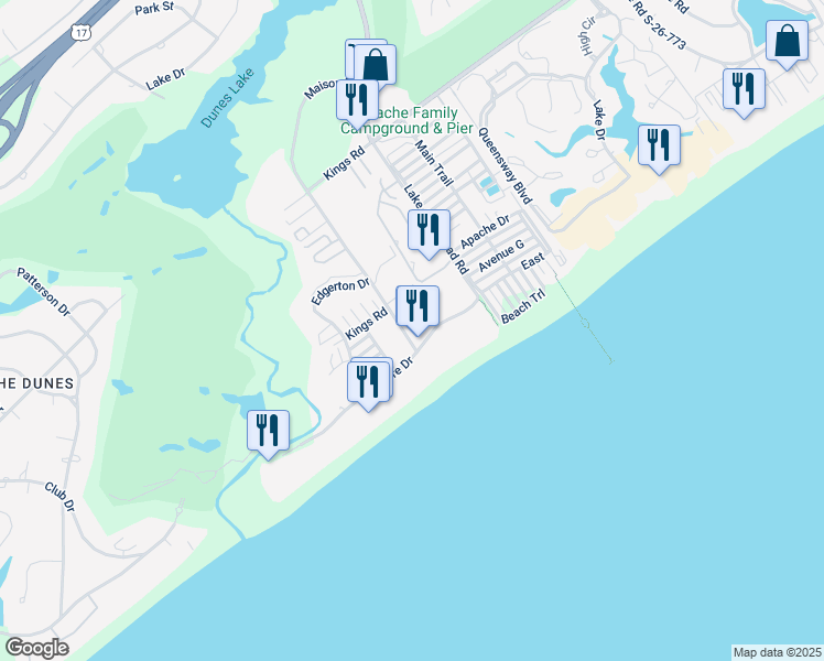 map of restaurants, bars, coffee shops, grocery stores, and more near 9621 Shore Drive in Myrtle Beach