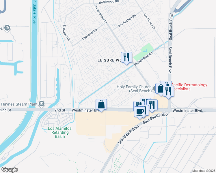 map of restaurants, bars, coffee shops, grocery stores, and more near 1442 Golden Rain Road in Seal Beach