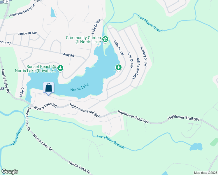 map of restaurants, bars, coffee shops, grocery stores, and more near 5800 Cary Drive Southwest in Snellville