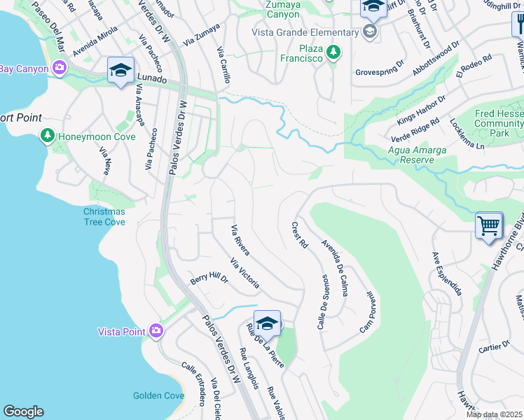 map of restaurants, bars, coffee shops, grocery stores, and more near 30036 Vía Borica in Rancho Palos Verdes