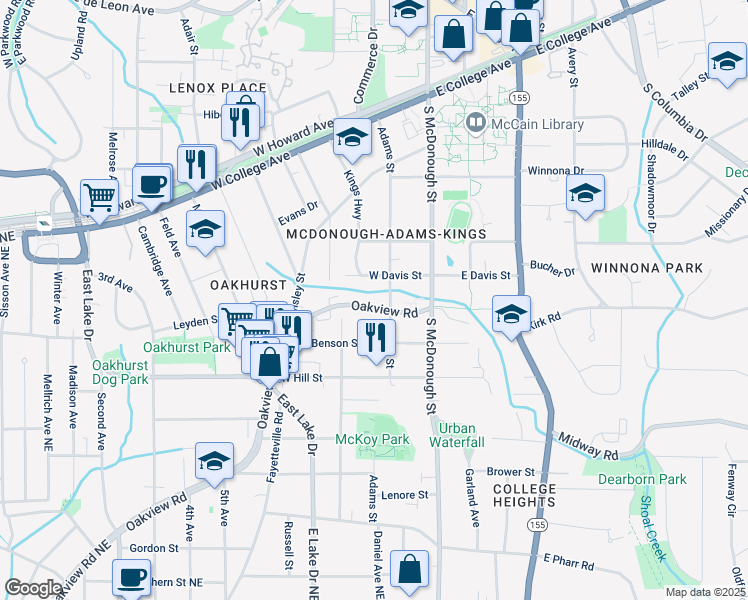 map of restaurants, bars, coffee shops, grocery stores, and more near 511 Oakview Road in Decatur