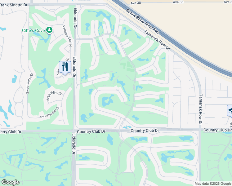map of restaurants, bars, coffee shops, grocery stores, and more near 76477 Sweet Pea Way in Palm Desert