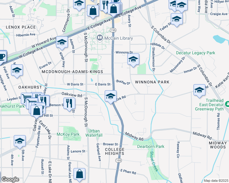 map of restaurants, bars, coffee shops, grocery stores, and more near 540 South Candler Street in Decatur