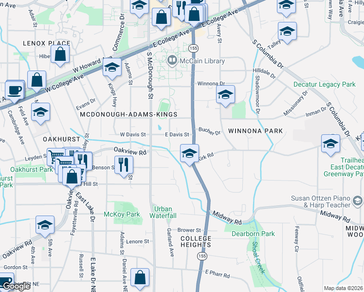 map of restaurants, bars, coffee shops, grocery stores, and more near 217 Green Street in Decatur