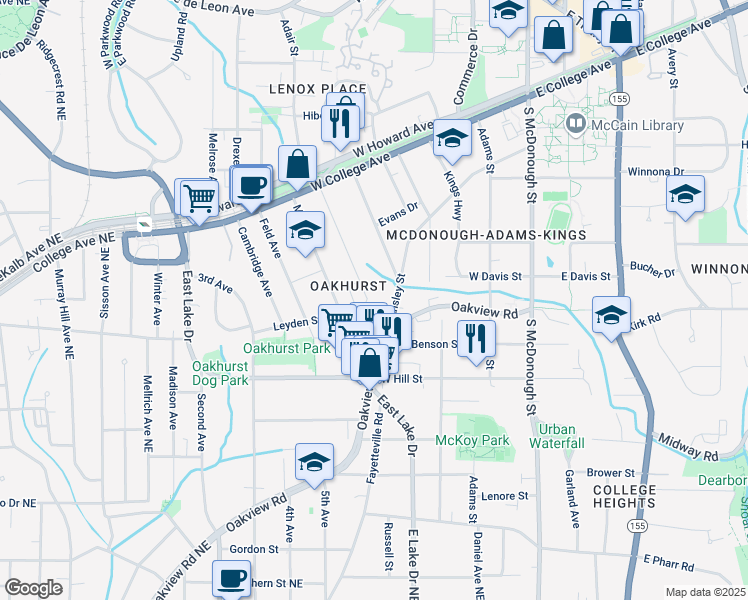 map of restaurants, bars, coffee shops, grocery stores, and more near 238 Olympic Place in Decatur
