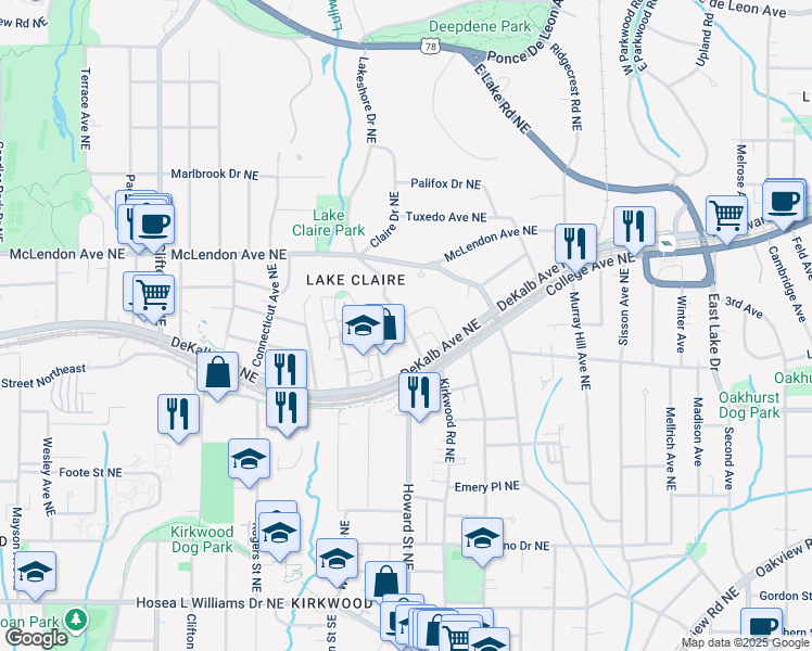 map of restaurants, bars, coffee shops, grocery stores, and more near 289 Southerland Terrace Northeast in Atlanta