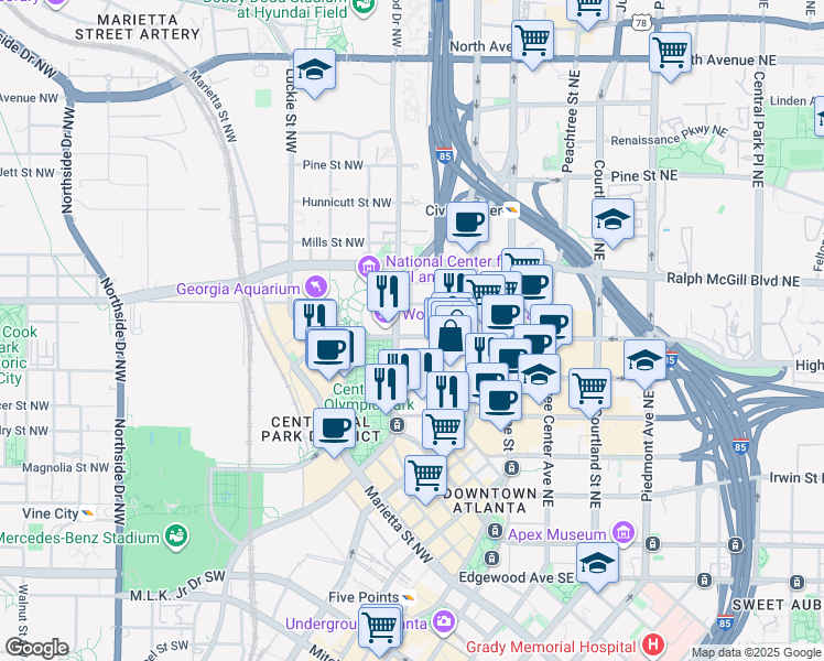 map of restaurants, bars, coffee shops, grocery stores, and more near in Atlanta