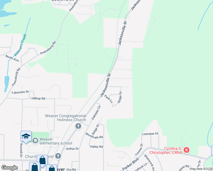 map of restaurants, bars, coffee shops, grocery stores, and more near Jacksonville Street in Weaver