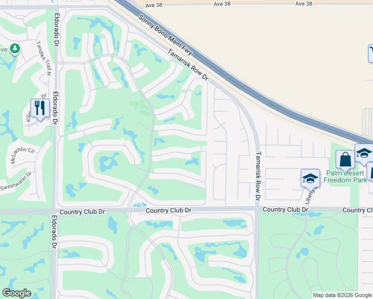 map of restaurants, bars, coffee shops, grocery stores, and more near 76623 Daffodil Drive in Palm Desert
