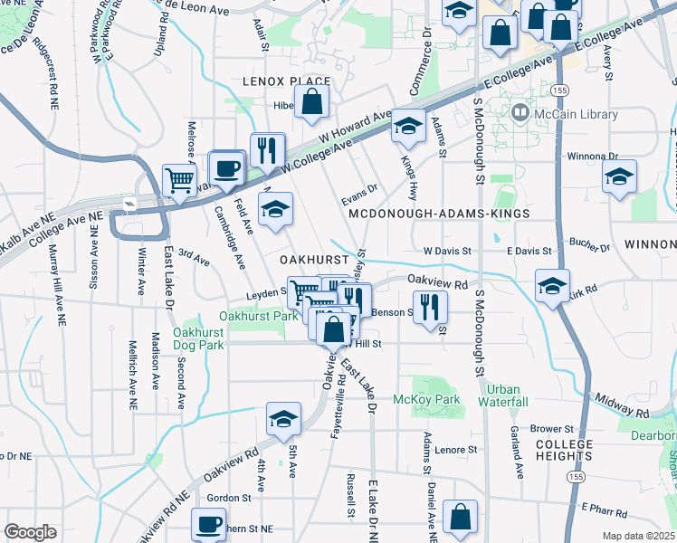 map of restaurants, bars, coffee shops, grocery stores, and more near 238 Olympic Place in Decatur