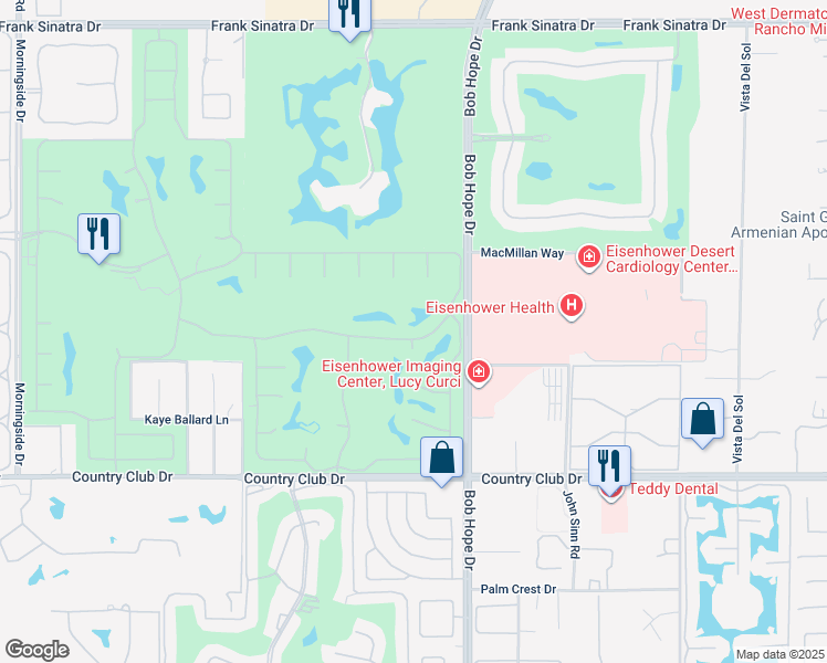 map of restaurants, bars, coffee shops, grocery stores, and more near 12 Columbia Drive in Rancho Mirage