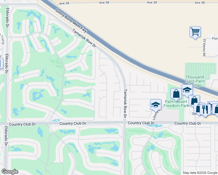map of restaurants, bars, coffee shops, grocery stores, and more near 39490 Regency Way in Palm Desert