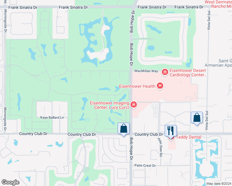 map of restaurants, bars, coffee shops, grocery stores, and more near 12 Columbia Drive in Rancho Mirage