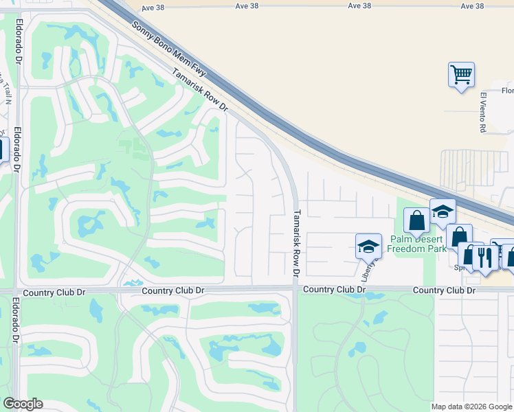 map of restaurants, bars, coffee shops, grocery stores, and more near 39490 Regency Way in Palm Desert