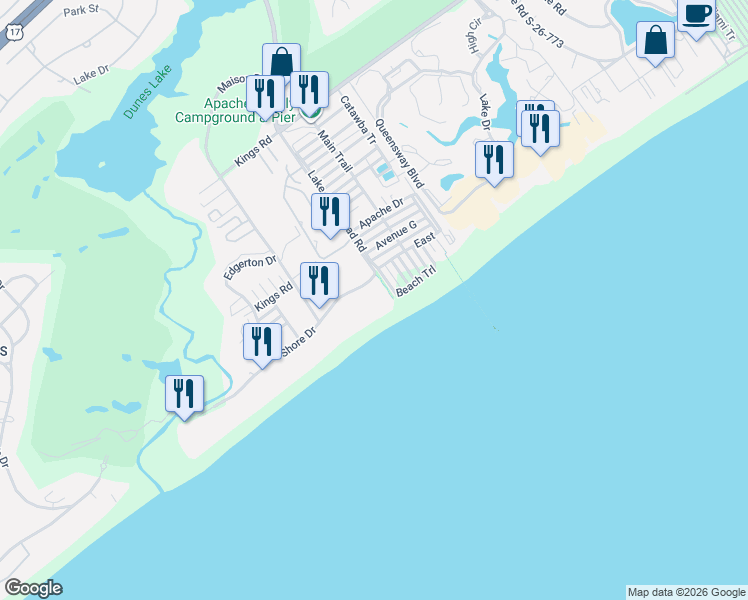 map of restaurants, bars, coffee shops, grocery stores, and more near 9670 Shore Drive in Myrtle Beach
