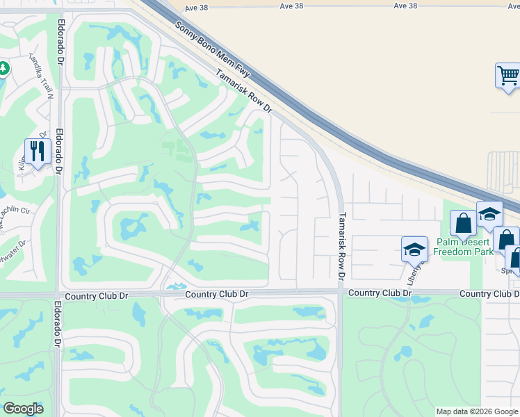 map of restaurants, bars, coffee shops, grocery stores, and more near 76702 Daffodil Drive in Palm Desert