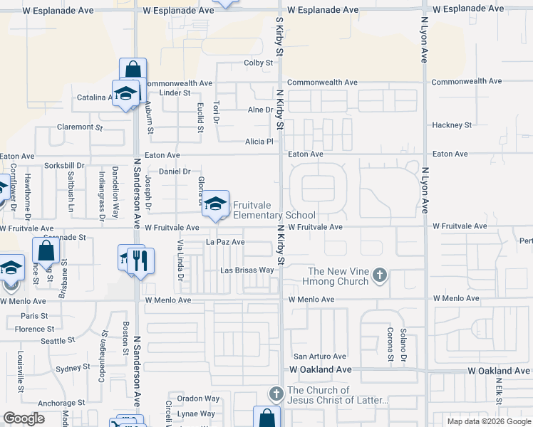 map of restaurants, bars, coffee shops, grocery stores, and more near 2580 West Fruitvale Avenue in Hemet