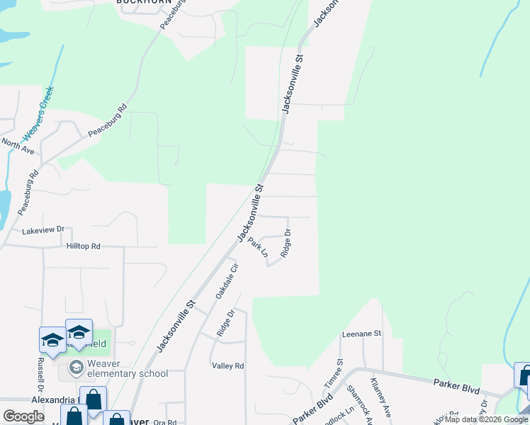 map of restaurants, bars, coffee shops, grocery stores, and more near 35 Woodland Drive in Weaver