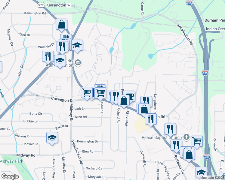 map of restaurants, bars, coffee shops, grocery stores, and more near 3728 Covington Highway in Decatur