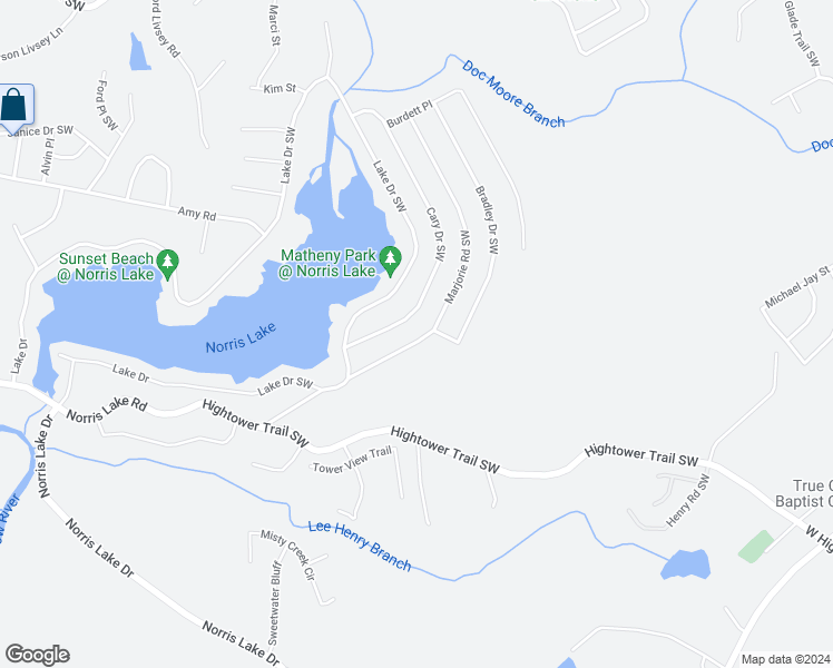map of restaurants, bars, coffee shops, grocery stores, and more near 4425 Marjorie Road Southwest in Snellville