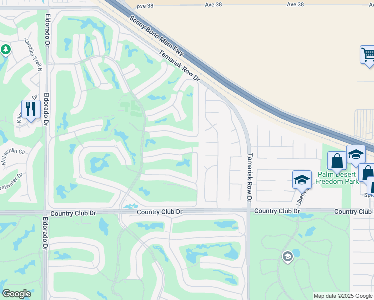 map of restaurants, bars, coffee shops, grocery stores, and more near 76702 Daffodil Drive in Palm Desert