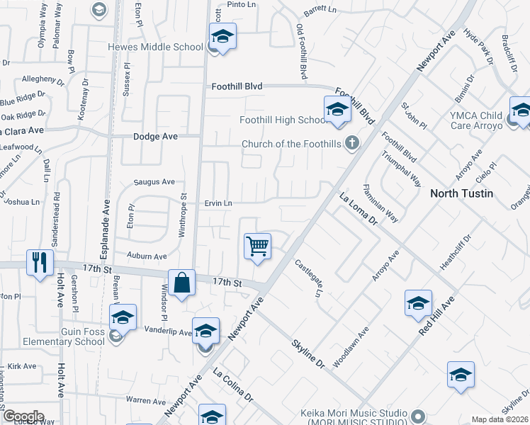 map of restaurants, bars, coffee shops, grocery stores, and more near 13792 Judy Anne Lane in Santa Ana