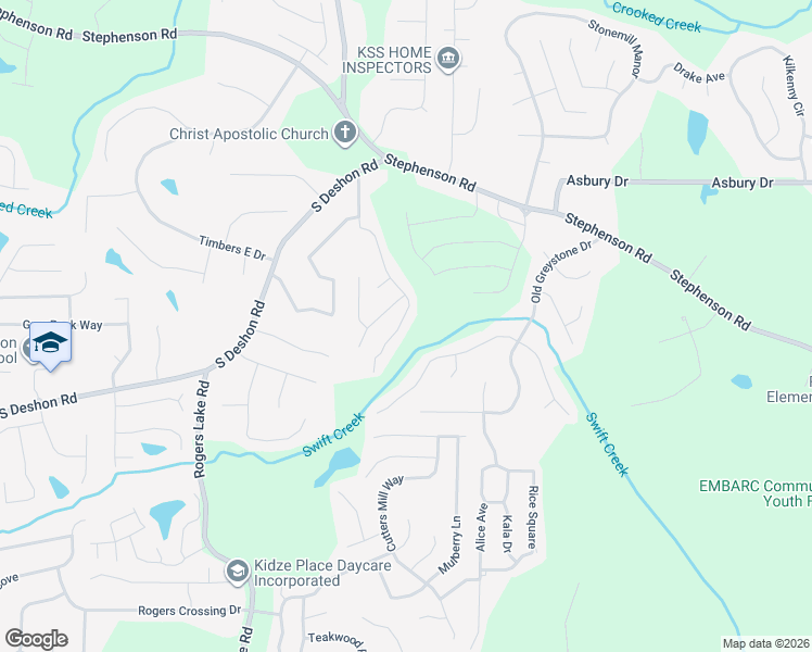 map of restaurants, bars, coffee shops, grocery stores, and more near 7112 Brecken Place in Lithonia