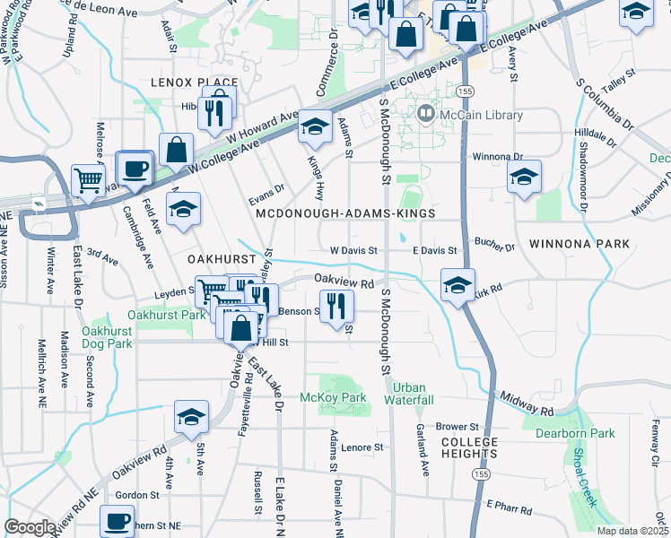 map of restaurants, bars, coffee shops, grocery stores, and more near 511 Oakview Road in Decatur