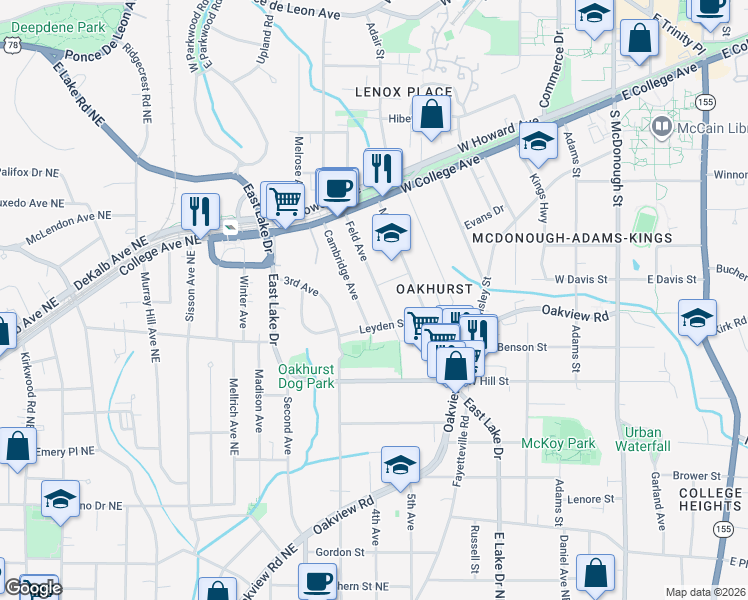 map of restaurants, bars, coffee shops, grocery stores, and more near 267 Cambridge Avenue in Decatur