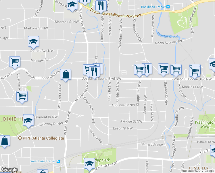 map of restaurants, bars, coffee shops, grocery stores, and more near 246 Holly Road Northwest in Atlanta