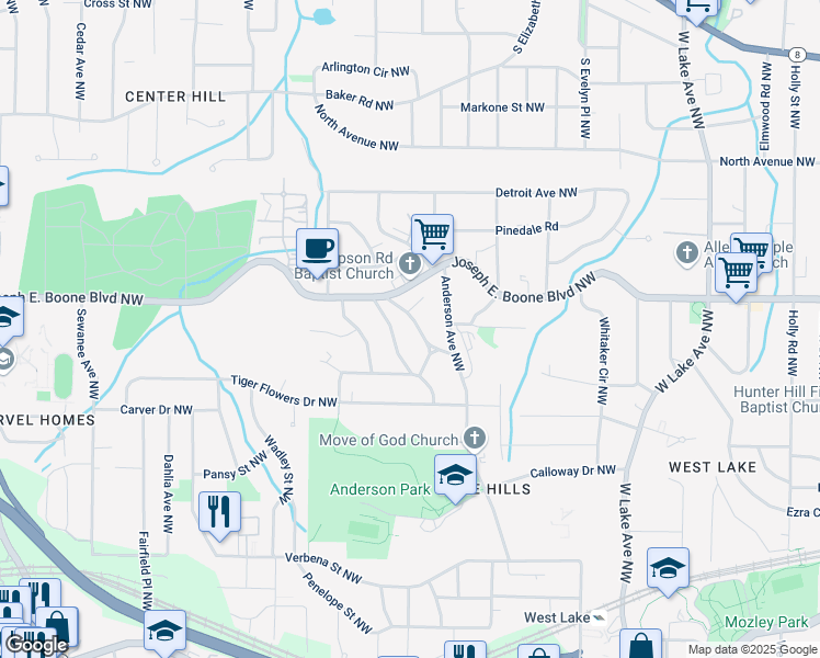 map of restaurants, bars, coffee shops, grocery stores, and more near 280 Spellman Street Northwest in Atlanta