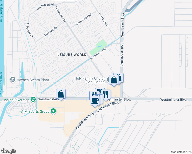 map of restaurants, bars, coffee shops, grocery stores, and more near 13811 Thunderbird Drive in Seal Beach
