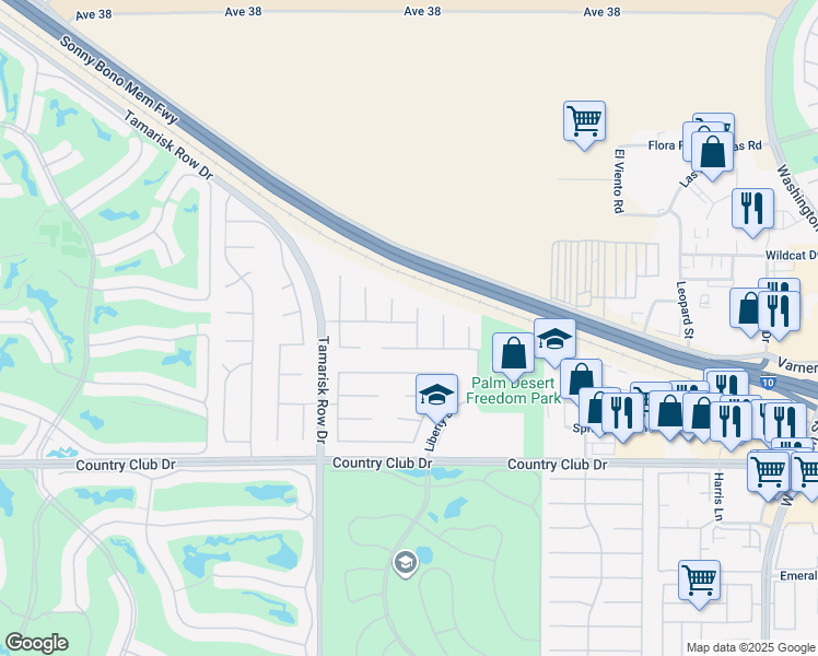 map of restaurants, bars, coffee shops, grocery stores, and more near 121 Fresco Lane in Palm Desert