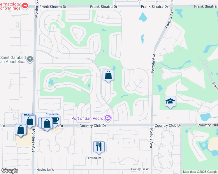 map of restaurants, bars, coffee shops, grocery stores, and more near 39345 Moronga Canyon Drive in Palm Desert
