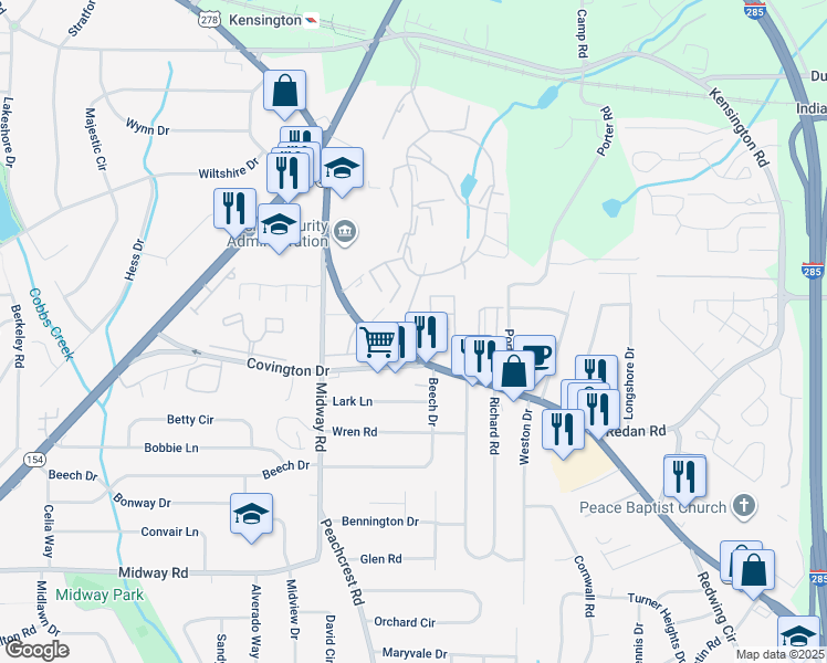 map of restaurants, bars, coffee shops, grocery stores, and more near 3702 Covington Highway in Decatur
