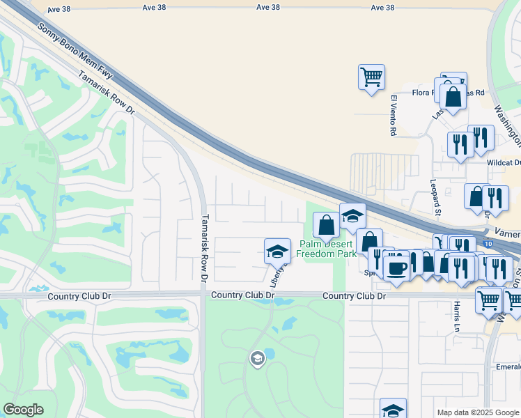 map of restaurants, bars, coffee shops, grocery stores, and more near 122 Traviso Drive in Palm Desert