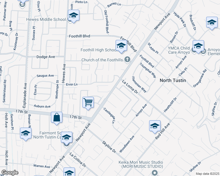 map of restaurants, bars, coffee shops, grocery stores, and more near 11901 Newport Avenue in Santa Ana