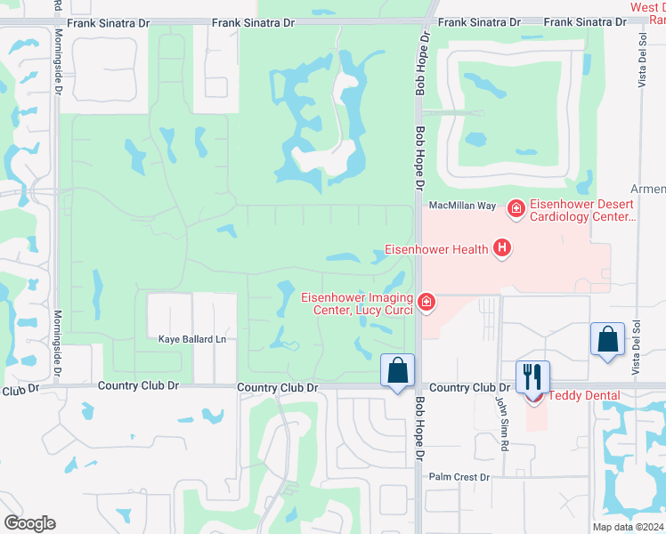 map of restaurants, bars, coffee shops, grocery stores, and more near 30 Columbia Drive in Rancho Mirage