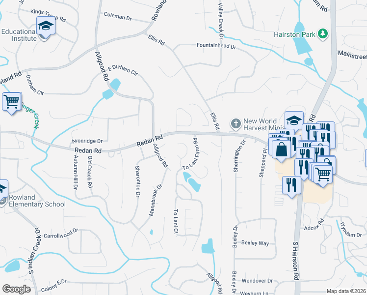 map of restaurants, bars, coffee shops, grocery stores, and more near 1108 Cherokee Heights in Stone Mountain