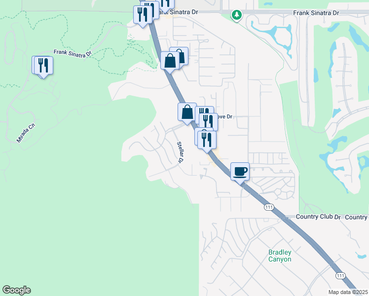 map of restaurants, bars, coffee shops, grocery stores, and more near 69794 Stellar Drive in Rancho Mirage