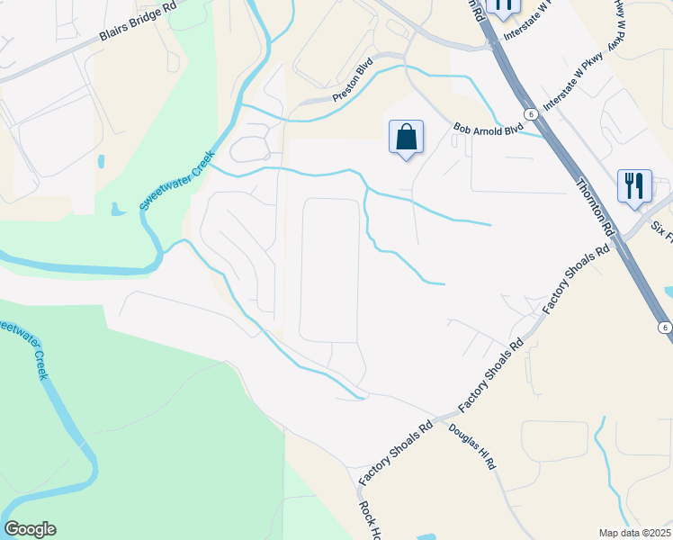 map of restaurants, bars, coffee shops, grocery stores, and more near 1000 Douglas Hills Road in Lithia Springs