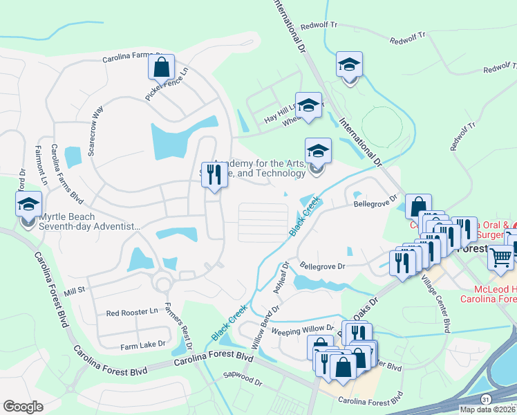 map of restaurants, bars, coffee shops, grocery stores, and more near 833 Barn Owl Court in Myrtle Beach