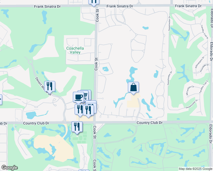 map of restaurants, bars, coffee shops, grocery stores, and more near 781 Montana Vista Drive in Palm Desert