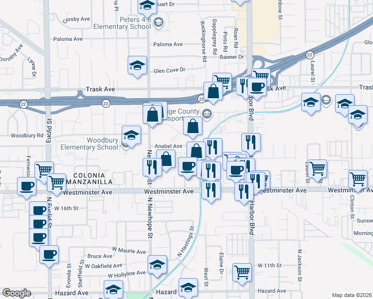 map of restaurants, bars, coffee shops, grocery stores, and more near 13841 A Better Way in Garden Grove
