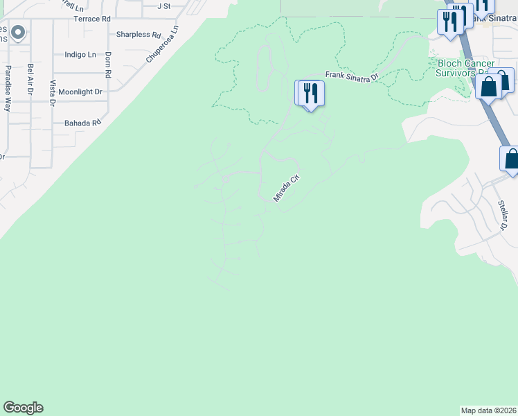 map of restaurants, bars, coffee shops, grocery stores, and more near 10 Verde Vista Lane in Rancho Mirage
