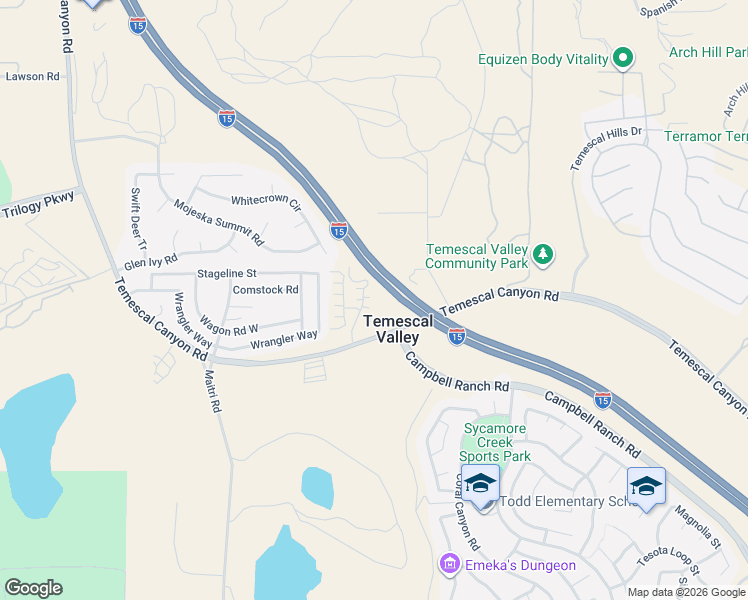 map of restaurants, bars, coffee shops, grocery stores, and more near in Temescal Valley