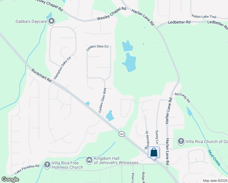 map of restaurants, bars, coffee shops, grocery stores, and more near 25 Cedars Glen Court in Villa Rica