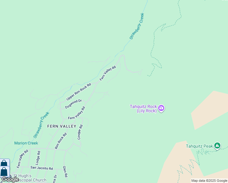 map of restaurants, bars, coffee shops, grocery stores, and more near 55599 Encino Road in Idyllwild-Pine Cove