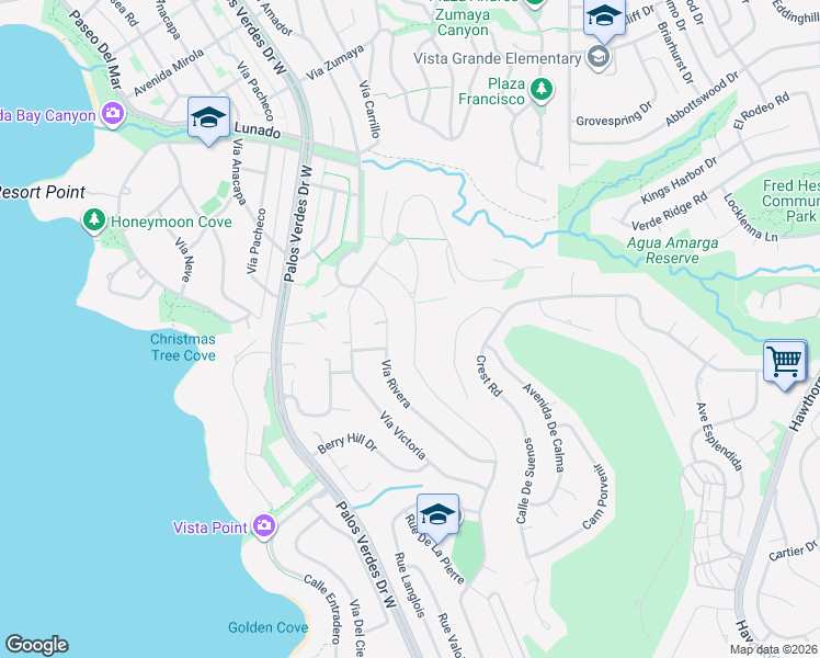 map of restaurants, bars, coffee shops, grocery stores, and more near 30031 Vía Borica in Rancho Palos Verdes