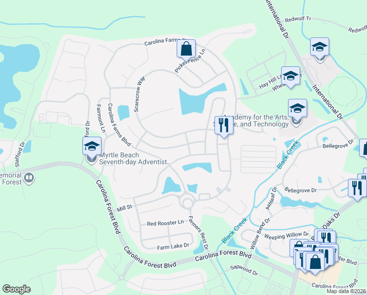 map of restaurants, bars, coffee shops, grocery stores, and more near 2355 Windmill Way in Myrtle Beach